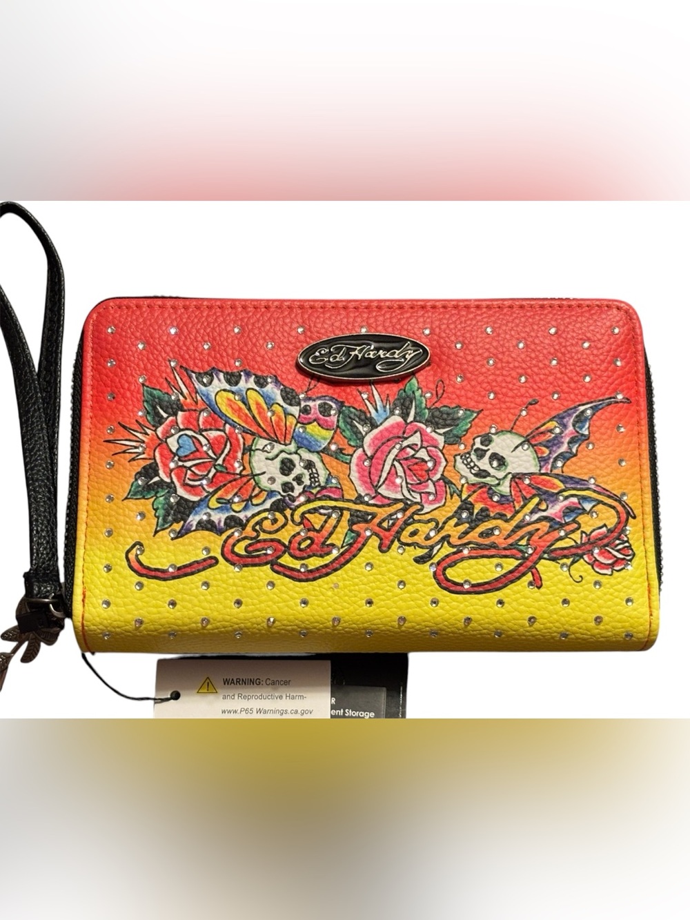 NWT•Ed Hardy Red and Yellow Ombre Tattoo-Print Wallet/Wristlet